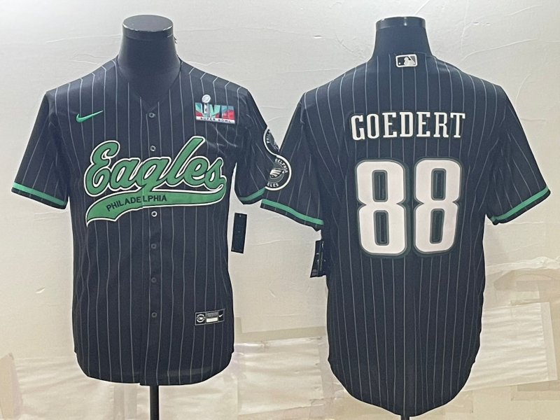 Men's Philadelphia Eagles #88 Dallas Goedert Black With Super Bowl LVII Patch Cool Base Stitched Baseball Jersey Men's Philadelphia Eagles #88 Dallas Goedert Black With Super Bowl LVII Patch Cool Base Stitched Baseball Jersey